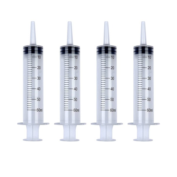 Needleless Syringe，4 PCS 60ML Large Syringes for Scientific Lab, Measurement