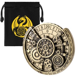 DND Wheel Dice Spiner, Fingertip Gyro, 7-in-1 Gear Metal D&D Dice, DND Starter Set, Gear Roulette Dice Spinner, D&D Gifts with Dragon Gift Bag, Role Playing Board Game Accessories, Bronze ﻿