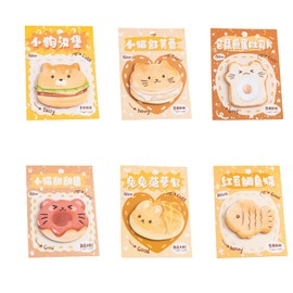 BaraRose Sticky Notes, Stationery, Post-it, Sticky Notes, Cute, Incescent, Anime Character, Bakery Theme, Convenient Stick, 6 Types, Smooth Writing, Backed Food Illustrations (6, Puppy Burger, Kitten