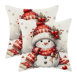 GIOPAMGO Christmas Pillow Covers 18x18 Set of 2, Xmas Decor Throw Pillow Covers Linen Farmhouse Winter Holiday Cute Snowman Pillow Case Christmas Decorations for Home Couch Sofa Outdoor