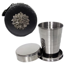Knight 2oz Collapsible Drinking Cup with Leather Green Man Case