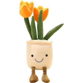 Orange Tulip Plush Toy - 13.7" Cute Flower & Plant Pillow, Stuffed Animal for Nature Room Decor