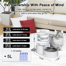 RIZZARI Dog Water Bowl Dispenser: 5L Automatic Stainless Steel Gravity Feeder - Large Capacity Ideal for Indoor and Outdoor Hydration