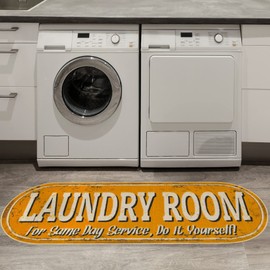 Ottomanson Laundry Collection Non-Slip Rubberback Laundry Text Design 2x5 Laundry Room Runner Rug, 20" x 59" Oval, Orange