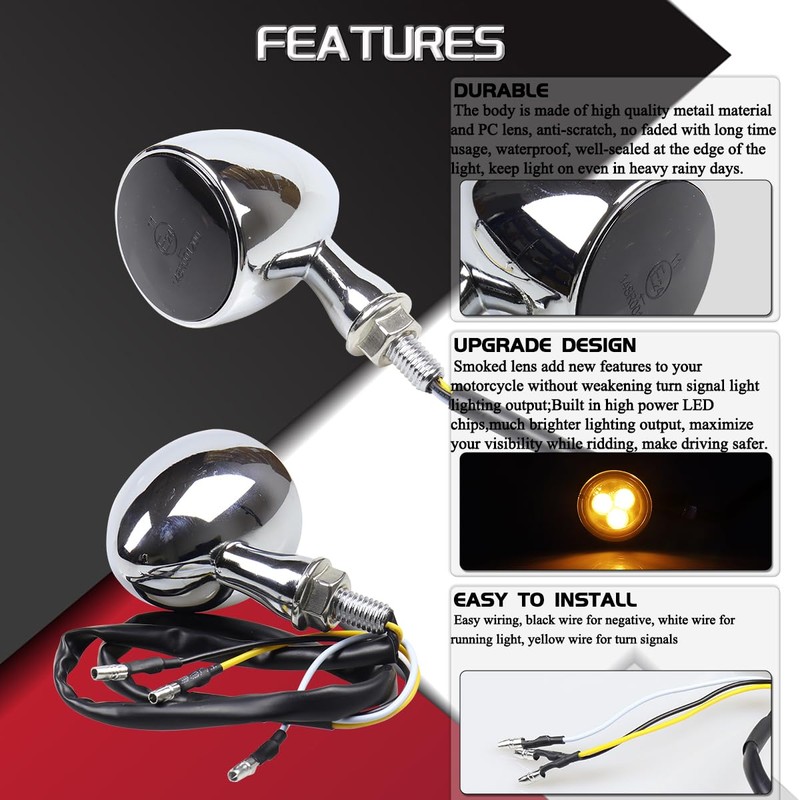 FACAILAHA Universal Chrome Front Bullet LED Turn Signals 12V Motorcycle