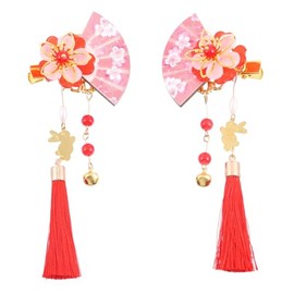 DOITOOL Horquilla De Estilo Japonés Clip De Pelo De Mujer Con Forma De Ventilador Y Borla Accesorio Para El Cabello 2 Piezas Para Fiesta De