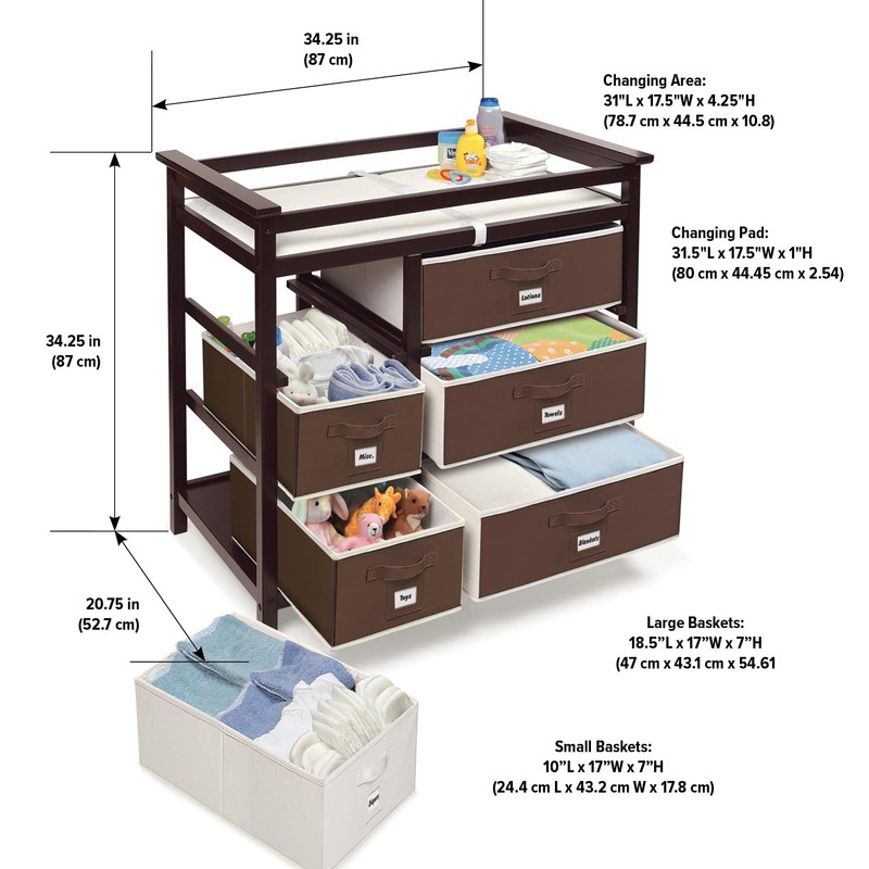 Badger Basket Modern Baby Changing Table with 6 Storage Drawers