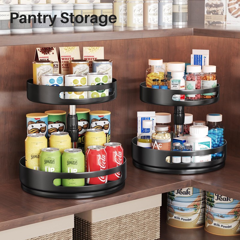 Lazy Susan Organizer Spice Rack - 2 Tier Height Adjustable