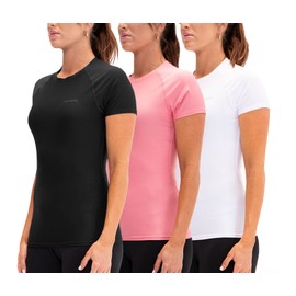 DEVOPS Women's Compression Workout Athletic Shirts (Medium, Black/Pink/White)