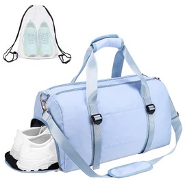 ICEIVY Bolsa de lona para gimnasio, seca y húmeda, separada, bolsa deportiva para entrenamiento, bolsa de yoga con cordón extra, Actualización azul, Large