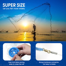 Proximitck American Saltwater Fishing Cast Nets, Premium Bait Trap Casting Net 12Ft Radius Size with Stainless Steel Round Weights, 3/8 in Mesh Size