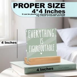 Home Office Desk Decor, Inspirational Farmhouse Acrylic Sign With Wooden Stand Decor for Tabletop Cubicle Shelf Desk Accessories- Everything is Figureoutable Mental Health Sign