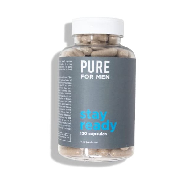 Pure for Men Original Vegan Cleanliness Stay Ready Fiber Supplement, 120 Vegan Capsules, Helps Promote Digestive Regularity, Psyllium Husk, Aloe Vera, Chia Seeds, Flaxseeds, Proprietary Formula