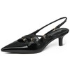 MUCCCUTE Black Kitten Heels for Women Pointed Toe Slingback Low