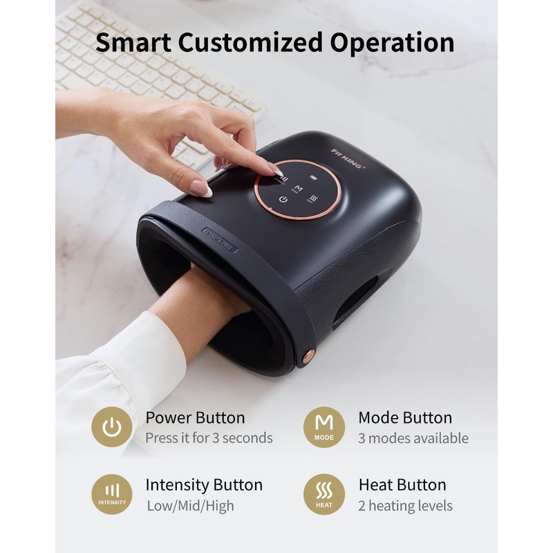 FIT KING Cordless Hand Massager with Compression & Heating, Fingers