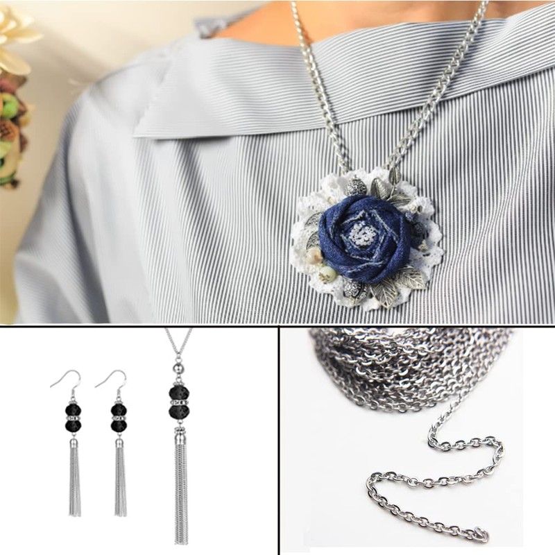Flat Cable Link Chain Necklace Stainless Steel Twisted Chains Silver