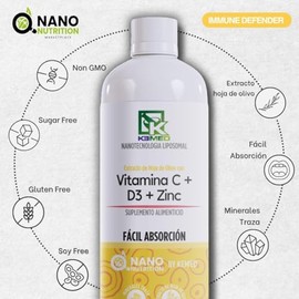 Vitamina C + D3 + Zinc | Suplemento Líquido de Alta Absorción | Fórmula Liposomal 480ml | 32 Dosis | Nano Nutrition by Kemed