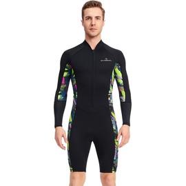 MORGEN SKY Wetsuit Men's 1.5mm Long Spring Surf Suit Rash Guard Long Sleeve Front Zipper Kayak Canoe Paddle Board Climbing UV Protection D3107 (XL, Black)