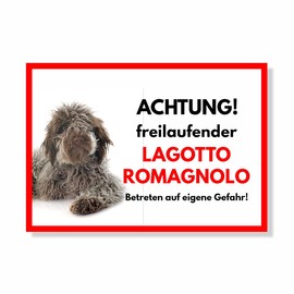 Lagotto Romagnolo Freilaufender Hund Dog Sign with Saying Door Sign Dog Sign Warning Sign