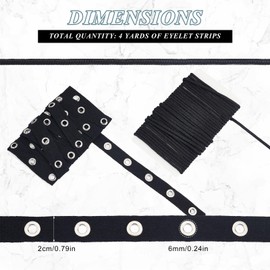 letsinstyle 10 Yards Round Polyester Braided Ribbons, 4 Yards Black Grommet Eyelet Twill Tape Trim Set, Cotton Fabric Eyelet Tapes for Clothes Accessories
