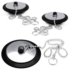 3 Pcs Universal bath plug, Bathroom Sink Plug Replacement, Drain Stopper for Bathroom Kitchen, Kitchen Sink Plug with Stainless Steel chain (Size 1.65in To 1.77in, Chain 16.5in)