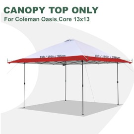 JANCANOPY 13x13 Canopy Replacement Top with Air Vent Silver Coated Fit for Coleman Oasis, CORE 13 FT x 13 FT Instant Pop Up Canopy Frame, (Red)
