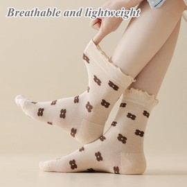 albagu Womens Crew Socks Cotton Casual Breathable Ankle Socks for Women Cute Girls Floral Socks 5 Pack