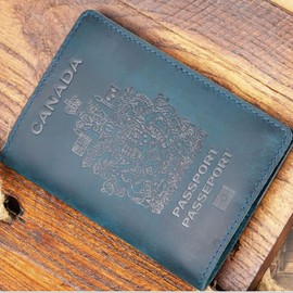 Genuine Leather Passport Covers for Canada Men's Travel Documents Holder Women's Vintage Simple (Blue)
