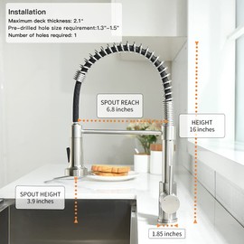 Kitchen Faucet, Kitchen Faucets with Pull Down Sprayer Sus304 Stainless Steel Industrial Single Handle One Hole Faucet for Farmhouse Camper Laundry Utility Rv Wet Bar Sinks Bushed Nickel 866082SN