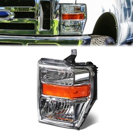 Factory Style Driver/Left Side Headlight Assembly Compatible with 08-10 Ford F-250 F-350 F-450 F-550 Super Duty- Chrome Housing Amber Corner