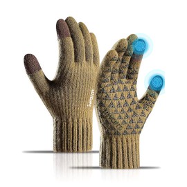 Caseeto Winter Gloves Men, Touch Screen Gloves Driving Gloves Men Knit - Non-slip Grip - Wool Lined Thermal Gloves for Driving Working Running