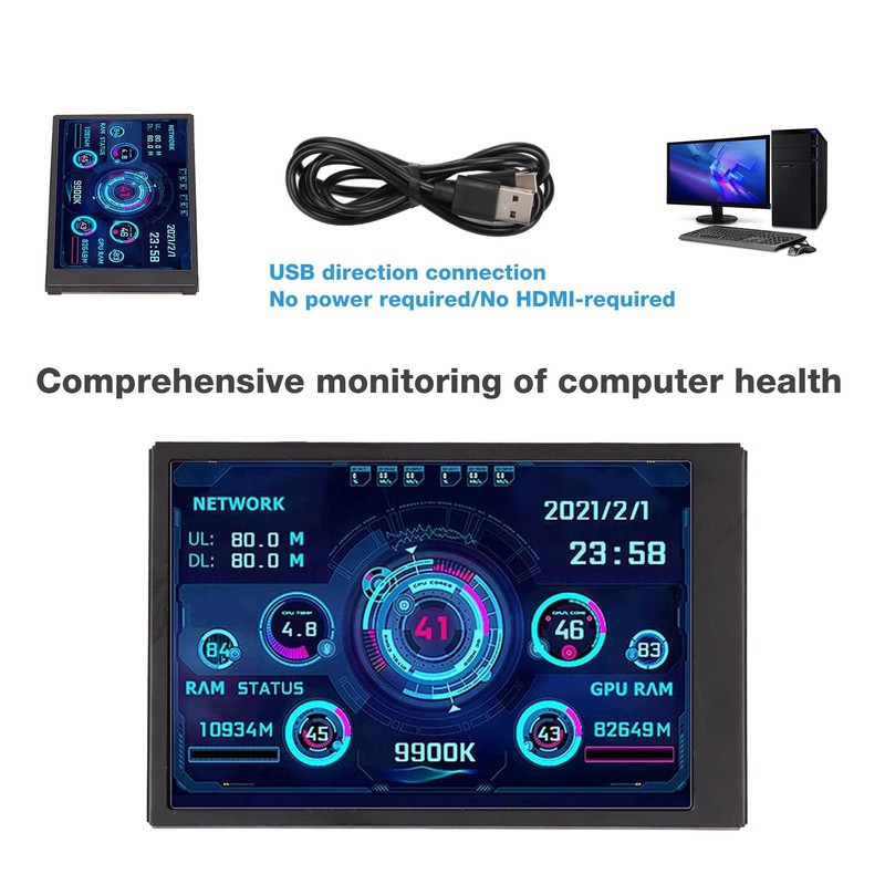 Mini Pantalla IPS USB de 3,5 Pulgadas, Pantalla de Temperatura