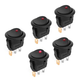 5 Pcs On-Off LED Round Rocker Toggle Switch Light DC 20A 12V (Red)