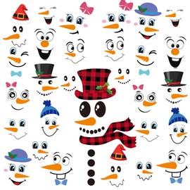 GYGOT Snowman Face Stickers for Crafts Christmas Ornaments,Snowman Faces Decals Christmas Wall Stickers Window Cling Glass Fridge Decor,Snowman Stickers for Winter Party Supplies Christmas Decoration