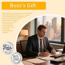 Pocket Token Keychain Gifts for Women Men Boss Birthday Gifts for Women Men Bosses Day Gift Double Sided Coin with Pu Leather Keychain Retirement Farewell