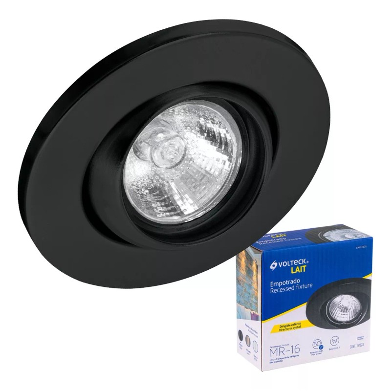 Volteck Luminario Empotrado Dirigible Esférico Negro Para Mr16 Volte