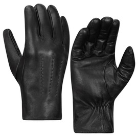 Harssidanzar Leather Gloves for Men, Winter 100% Rabbit Fur Lined Soft Genuine Leather Gloves KM047EU, black