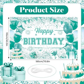 Teal Birthday Decorations for Women Men Large Teal and White Birthday Banner Turquoise Blue Happy Birthday Backdrop for Teal Birthday Baby Shower Party Supplies