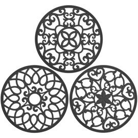 SMARTAKE 3 Set Silicone Trivet Mats, Multi-Use Carved Trivet Mat, Insulated Non-Slip Durable Kitchen Mats, Flexible Modern Kitchen Table Mat, for Hot Dishes, Pots, Dining Countertop, Black