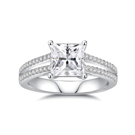 JIEKAYUAN 2.3 CTTW Moissanite Rings for Women 2CT Center Princess Cut D Color VVS1 Moissanite Engagement Ring S925 Sterling Silver Promise Wedding Rings for Wife Mom Her(7.5)