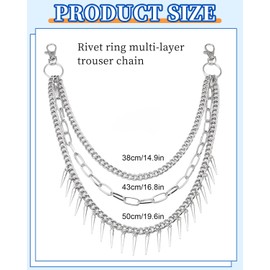 LOZTBUE 1 x Trouser Chain, Triple Chain, Jeans Chain, Motorcycle Chain, Punk Trouser Chain, Belt, Purse Chain, Bag Chain with Hook Decoration, Metal Key Fob for Men and Women, Alloy