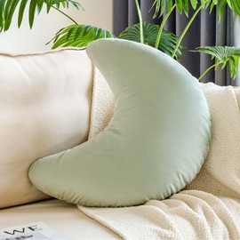 XVTRU Sage Green Moon Pillow, 14.9" Cute Soft Velvet Half Moon Shape Plush Decorative Throw Pillows Cushions Room Decor for Couch Bedroom Living Room