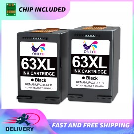 ONLYU 2 PK Replacement HP 63XL for Envy 4520 4525 4521 4526 4511 Black Ink Cartridges