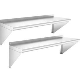 Chingoo Stainless Steel Shelf 12" x 48" - 2 Pack 350 lb Wall Mounted Commercial Stainless Steel Shelves Metal Shelving for Restaurant, Bar, Utility Room, Kitchen and Garage