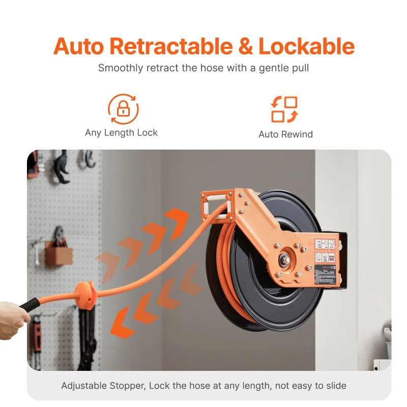 Auto-Rewind 5FT Lead Retractable Air Hose Reel 3/8IN X 50FT