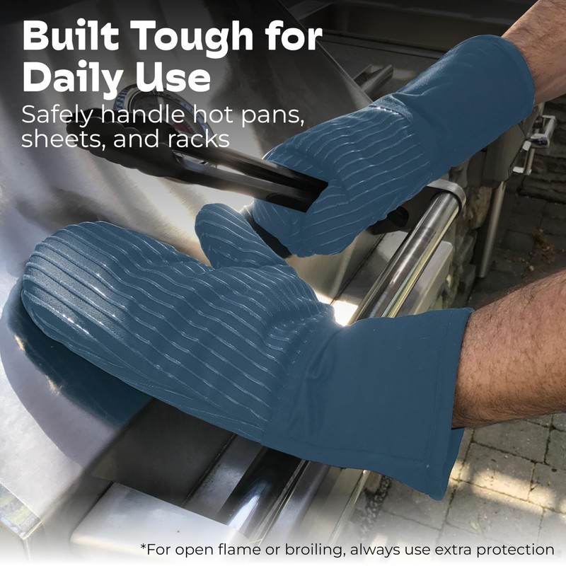 Big Red House - Silicone Oven Mitts - Blue Denim