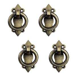Adonai Hardware "Hadar Antique Cast Iron Cabinet Ring Drop Pulls (4 Pack, Antique Brass) for Vintage Wooden Barn Doors, Gates, Closets, Furniture, Drawers, Cupboards, Wardrobes and Sheds