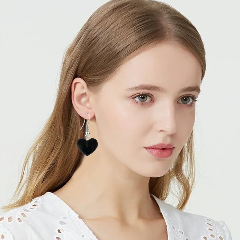 CYV Transparent Colorful Handmade Heart Dangle Earrings For Women (black)