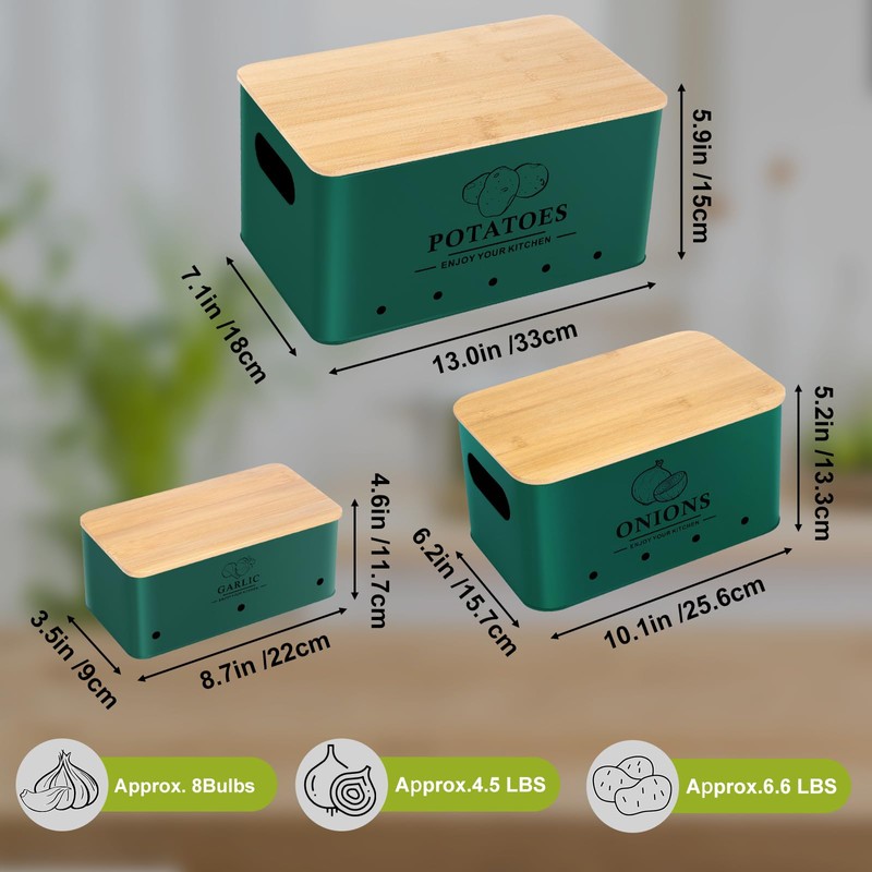Dekosilave Kitchen Vegetable Storage Set of 3, Metal Onion Garlic