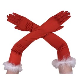Aniler Women's Long Opera Party 1920s Satin Stretchy Elbow Length Gloves (Feather Red)
